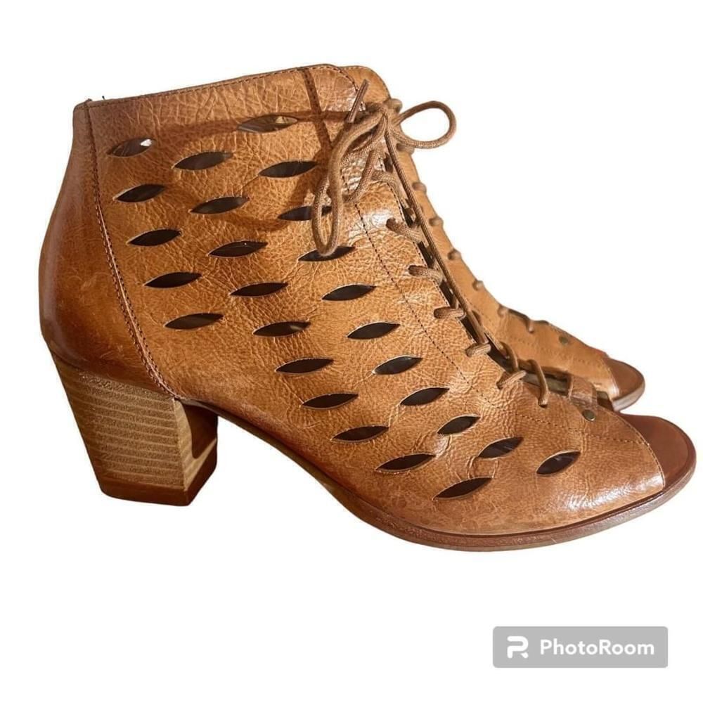 PAUL GREEN Bali Lace Up Cut Out 3" Block Heel Bootie Sandals Shoes 6.5 UK / 9 US